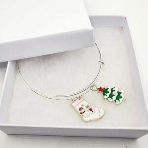Christmas Tree Charm Bracelet, Silver Adjustable Jewelry For Women
